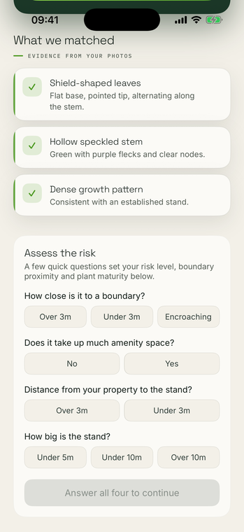 Knotweed site risk assessment questions